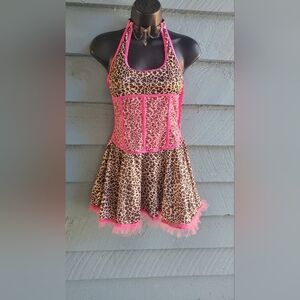 Leopard Print Halter Dress with Pink Trim
